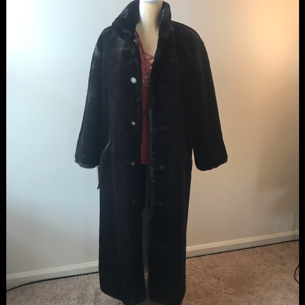 Jones New York Brown Faux Fur Reversible Coat NWT